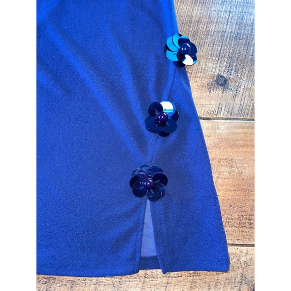 NWT Womens Cider Navy Blue Sleeveless Mini Dress‎ Flower Detail Slit Size Small - Picture 2 of 7
